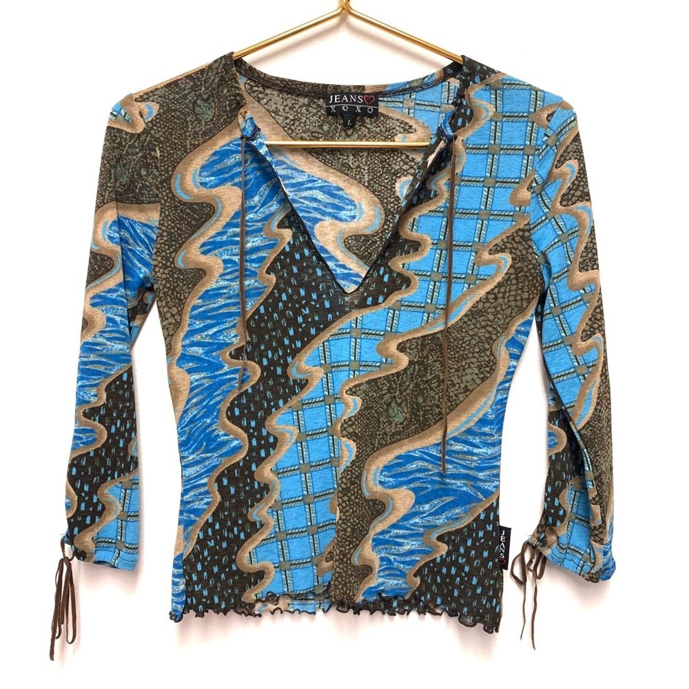 Vintage XOXO Top Size L Stretch Burnout Mesh 90s Y2K Grunge Boho Western‎ Rodeo